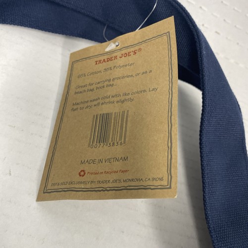 TRADER JOE'S Heavy Duty Reusable Canvas Tote Shopping Bag BRAND NEW TAGS - Afbeelding 4 van 5