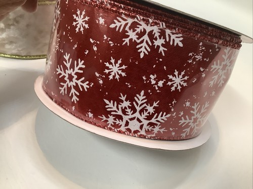 Lot 2 Christmas Wired Edge Ribbon-2 1/2"-Champagne 10 Yds-Red Snowflake 25 Yds - Picture 6 of 6
