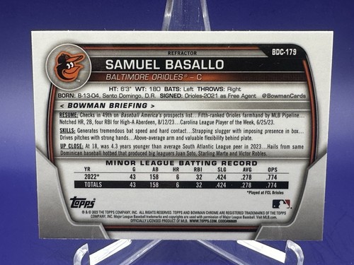 SAMUEL BASALLO 2023 Bowman Draft Chrome Prospects REFRACTOR #BDC-179 - NM/MT - Picture 2 of 2