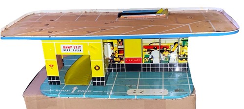 Mettoy Tankstelle Garage Blech Tankstelle Spielzeug Retro Vintage Rampe