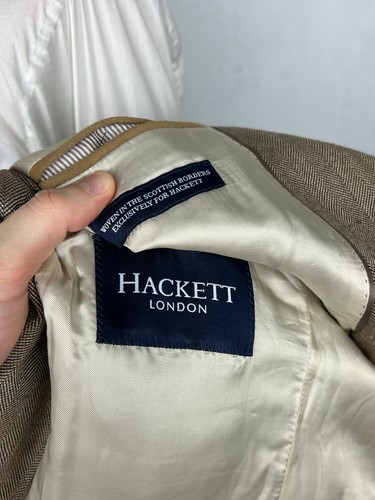 HACKETT LONDON Beige Herringbone Wool\Silk\Linen Sport Coat 44US\54IT - Picture 9 of 10