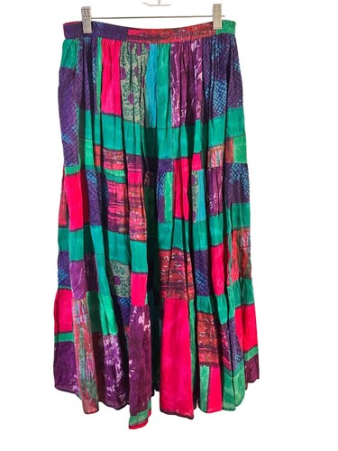 BFA Cassics Size M Patchwork Retro Maxi Skirt With Elastic Waistband - Picture 2 of 4