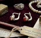 Vintage Soviet Sterling Silver 875 Rose Ruby Corundum Earrings Woman USSR