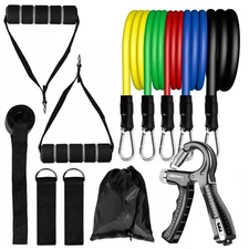 12 PCS Resistance Band Set Yoga Pilates Abs Exercise Fitness Tube Workout Band