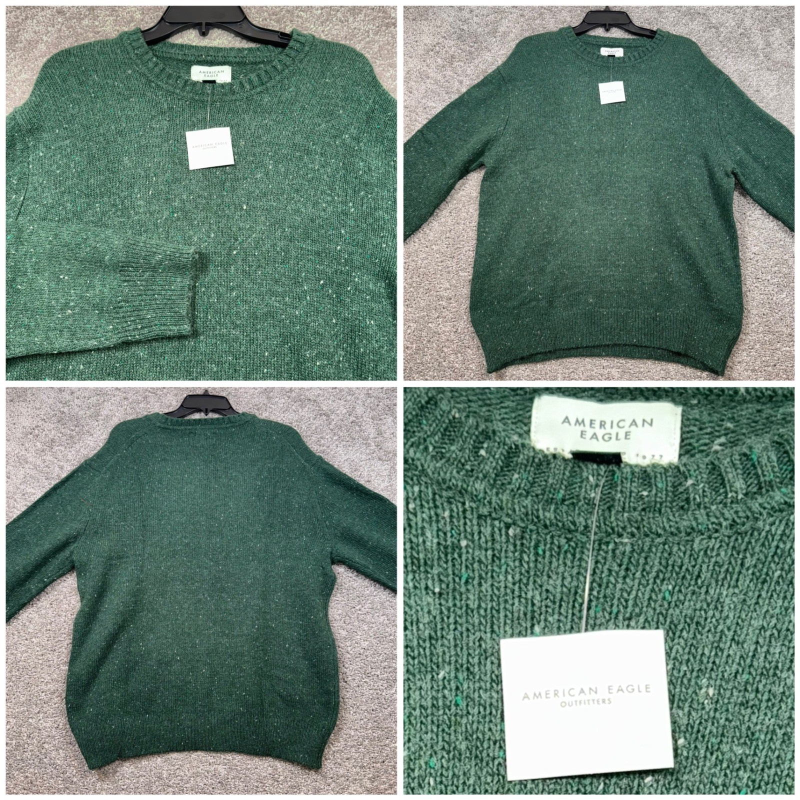 American Eagle Mens Wool Blend Green Speckled Crewneck Sweater Size XL NEW
