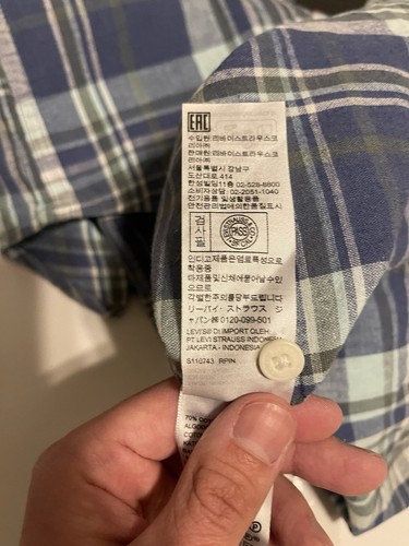 Levis Hemd Herren XXL Blau Kariert Kurzarm Knopfleiste Baumwolle Leinenmischung Neu mit Etikett - Bild 9 von 11