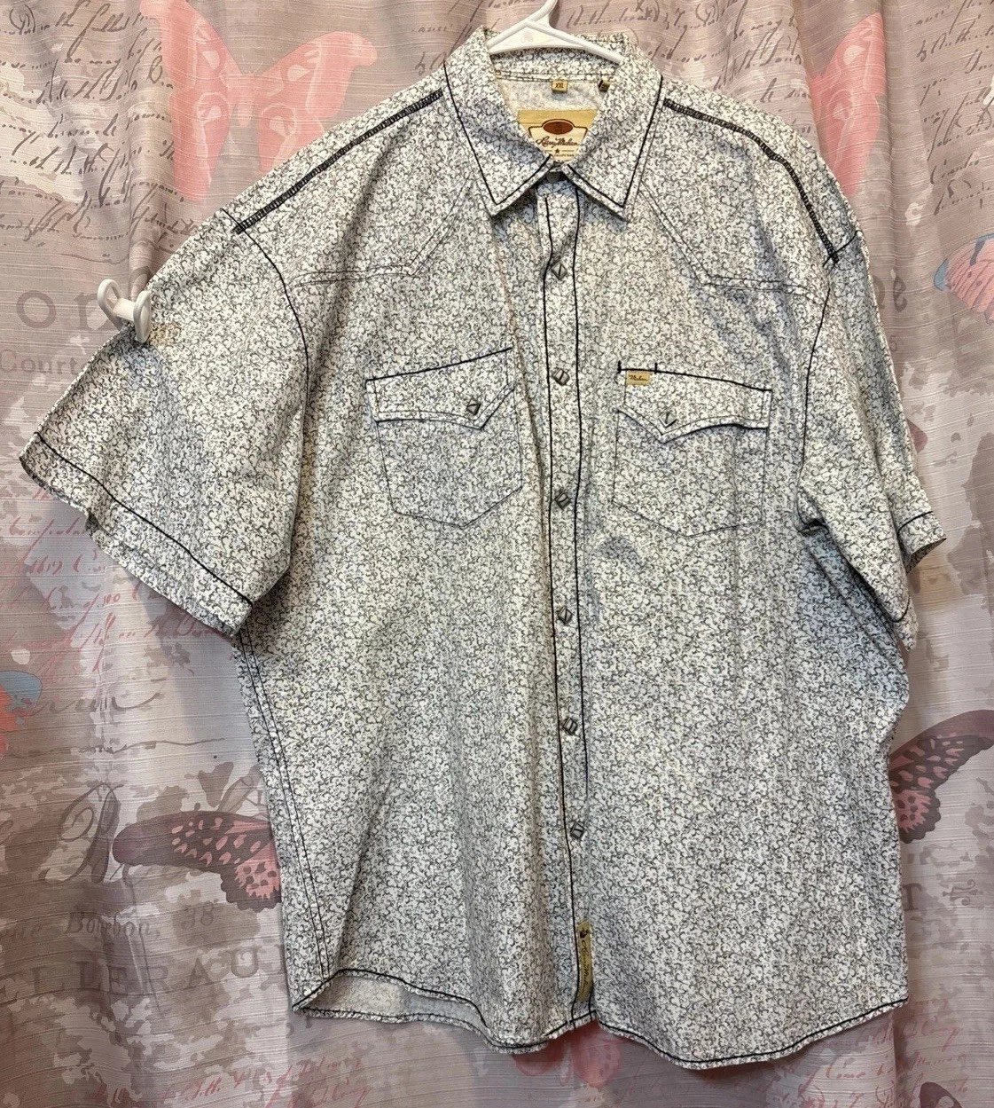 LARRY MAHAN Men’s XXL White Printed Pearl Snap Western Rodeo Button up Shirt
