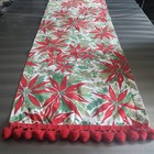 Vtg Poinsettia Table Runner Decorative Christmas Centerpiece 52x14" 4 Ft Holiday
