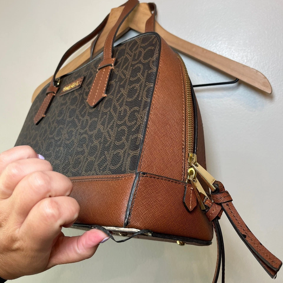 Calvin Klein Women's Signature Logo Dome Satchel Bag Purse Brown - Image 3 of 4