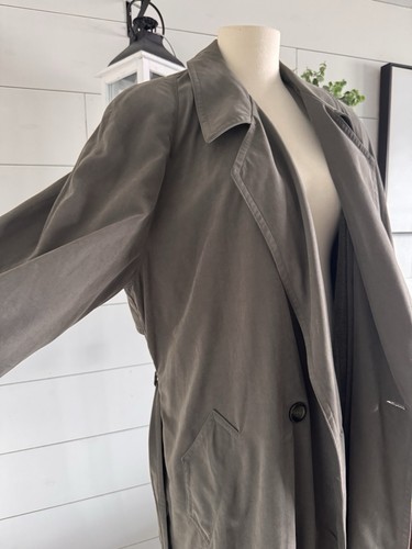 Vintage Misty Harbor Ladies Long Trench Coat With Belt Size 14 Sage Green - Picture 3 of 9