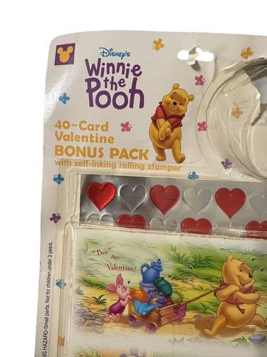 Vintage 90s Winnie The Pooh 40 Card Pack Valentines Bonus MISSING STAMP ROLLER - Bild 3 von 4