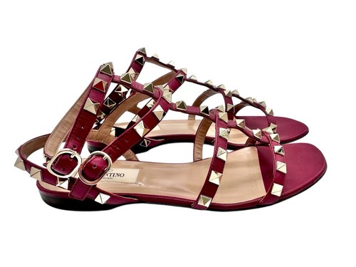 Valentino Garavani Rockstud Sandalias Zapatos Cuero Tachonado Zapatos Planos Tirantes - Imagen 6 de 9
