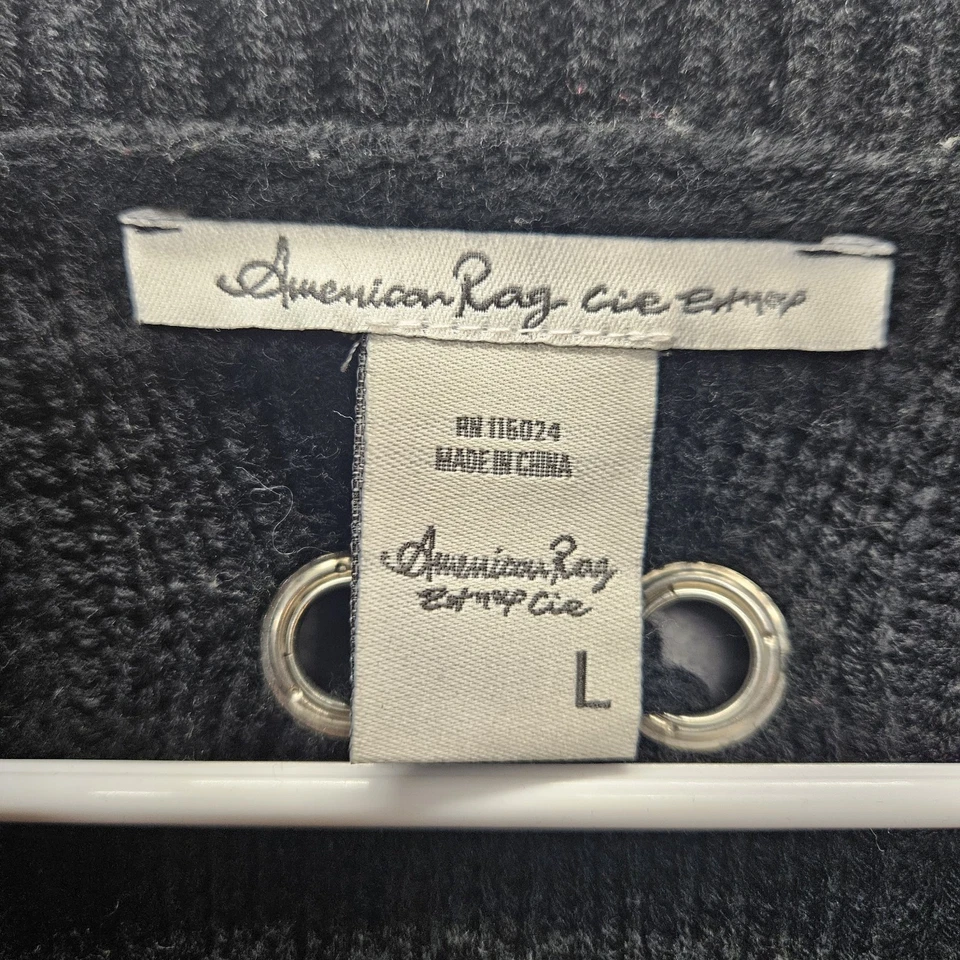 American Rag Women's Size Large Knit Cowl Neck, Back Lace-Up Sweater, Black - Image 3 of 4