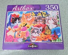 New In Box 350 Piece Art Kittens At Play Colorful floral field outdoors puzzle