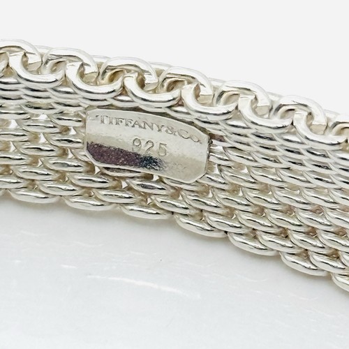Bracciale Flessibile 7,75" Grande Tiffany & Co Argento Somerset Maglia Tessuto - Foto 4 di 6