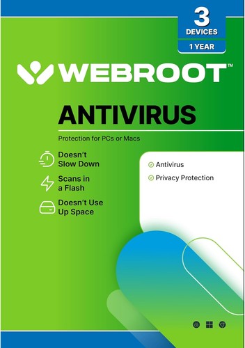 Webroot Antivirus Software 2025 | 3 Device | 1 Year PC/Mac with Keycard  - Picture 1 of 7