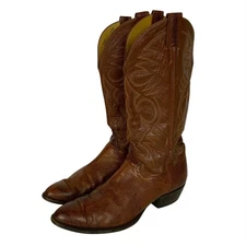 Vintage Ben Miller Brown Western Cowboy Boots Mens 13 B Leather Lizard Print