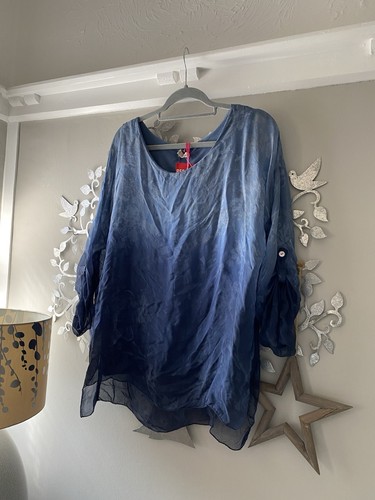 Made in Italy Miss Sugar Blue Ombre’ Silk Overlay BoHo Tunic OS UK 12/14/16 BNWT - Picture 10 of 16
