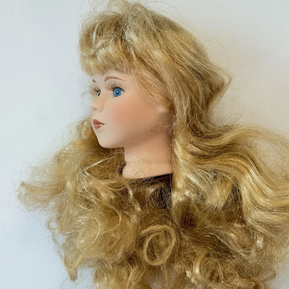 "Cabeza de muñeca de colección para piezas de muñeca de 17""/\ Peluca rubia de repuesto ojos azules pestañas" Foto 3 de 4