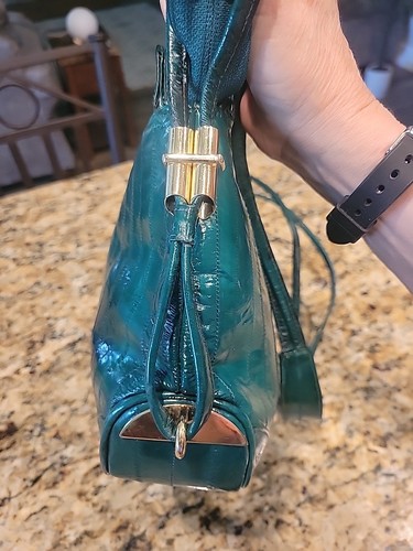 Vintage Leder des Meeres - echt Aalleder Schultertasche Handtasche grün Retro Korea - Bild 5 von 11