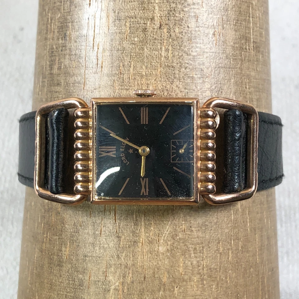 Reloj De Colección Lord Elgin Para Hombres Conductores Chapado en Oro Rosa 14K Cuerda Mecánica 22mm 7" Foto 2 de 4