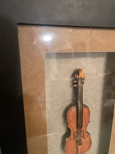 Framed Violin Shadow Box Glass Front Black Trim Wall Hanging Artsy 10” x 12” - Picture 3 of 6