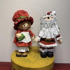 Handmade Paper Mache Santa and Girl Figurines Christmas Holiday Decor Set Pair