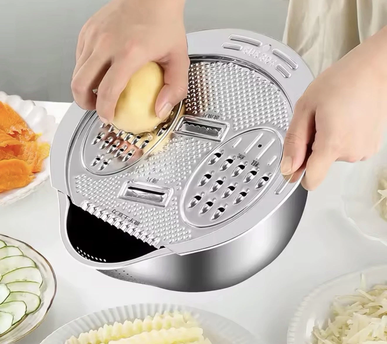 2 in1 Wash and Cut Vegetable Drain Bowl Stainless Steel 304 Rice Washing Bowl