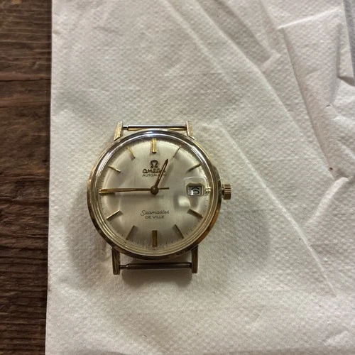 14k Gold Filled Men’s Omega Sea-master Deville Clean Watch.runs Set Keeps Time.