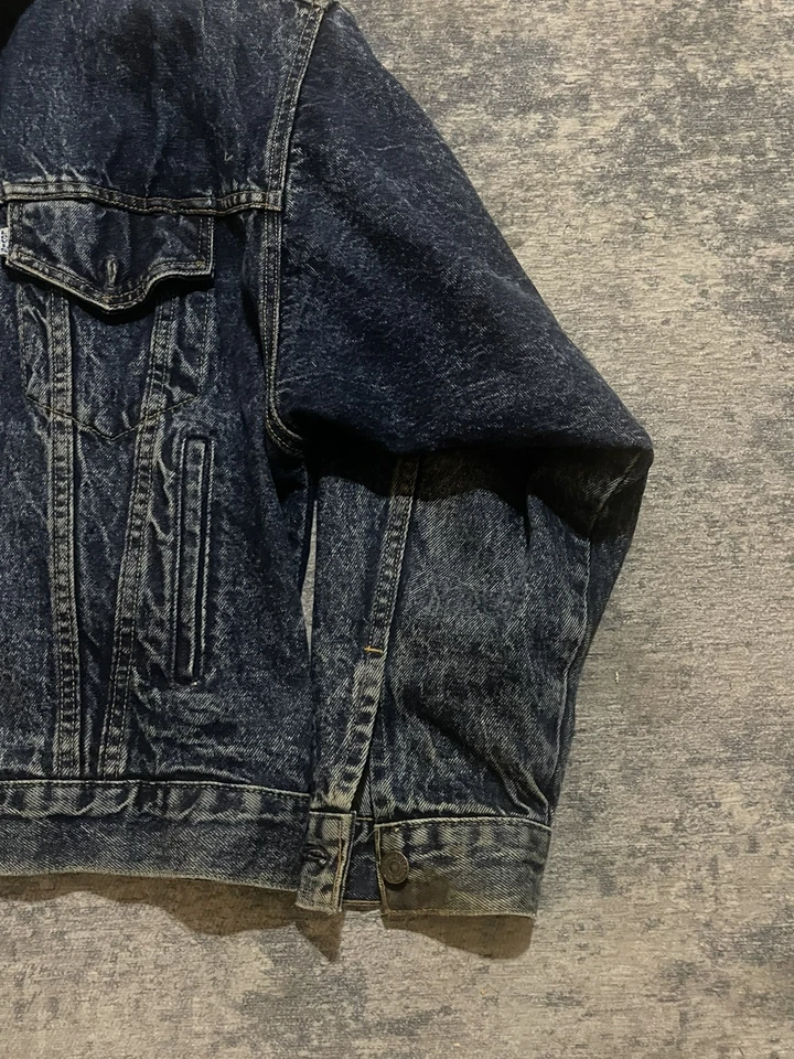 Jaqueta jeans caminhoneiro vintage Levi tipo 3 lavagem de pedra aba branca masculina tamanho grande - Imagem 4 de 4