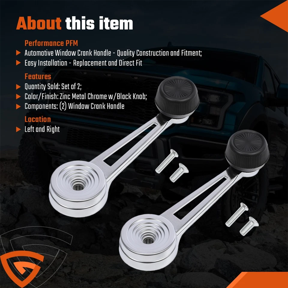 2x Chrome Inside Interior Window Crank Handle Pair Set NEW for Ford Pickup Truck - Image 2 of 4