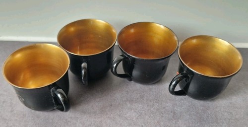 4 Mid-Century Chinese Foochow Lacquerware Tea Cups & Saucers Black Gold Dragons - Picture 18 of 23