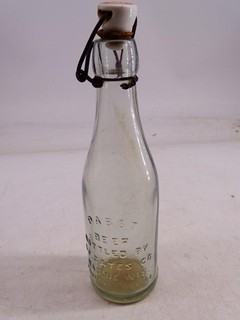 Antique Pabst Brewery Brewing Beer Glass Bottle Porcelain Stopper Racine WI Vtg