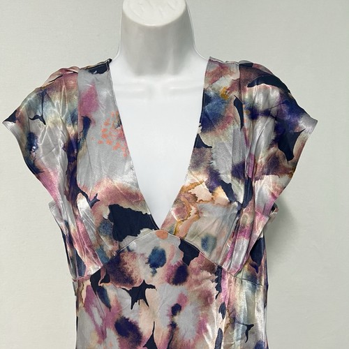 Rails Dina Midnight Verbena Floral Maxi Dress Large V-Neck Satin Flatterärmel - Bild 9 von 16