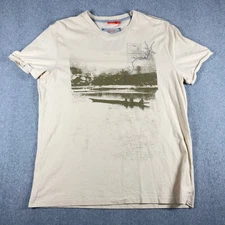 BOSS HUGO BOSS Shirt Men's XXL 2XL Tan Graphic Tee 'Cen' Orange Tag Short Sleeve