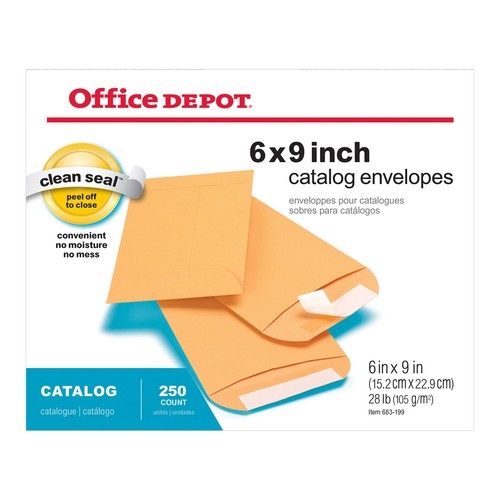 Office Depot Brand Clean Seal Catalog Envelopes, 6" x 9", Kraft Brown, 250-Pk - Picture 4 of 4