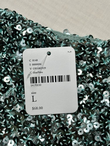 Intimately FREE PEOPLE Cami Top Womens Large Hey Girl Sequin Moon Green Crop Y2K - Picture 4 of 12