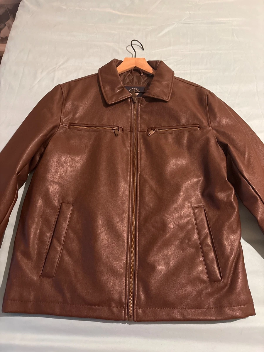 Faux Leather Outer Shell Puffer Jacket Brown Coats, Jackets