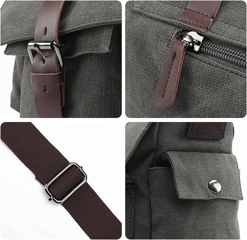 Canvas Messenger Bag, Men's Shoulder Bag with Multiple Pocket, Vintage Shoulder - Picture 3 of 7