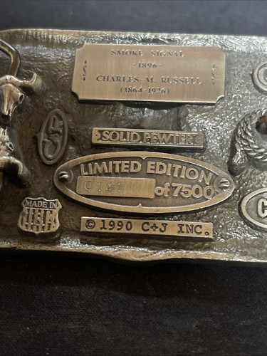 Vintage 1990 Belt Buckle “Smoke Signal” Charles M Russell Limited #141/7500 - Picture 10 of 11