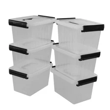 3 Quart 6-Pack Clear Plastic Storage Boxes, Latch with Black Handle