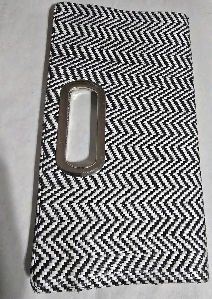 Magnetic CATO Large Clutch Purse Retro Hipster Bag Black & White Chevron Stripe - Image 3 of 4