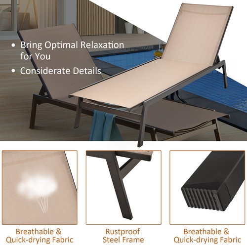 Patiojoy Patio Lounger Chair Chaise Recliner Back Adjustable Garden Deck Brown - Picture 9 of 11