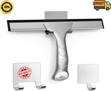 All-Purpose Stainless Steel Shower Squeegee for Glass Doors with Adhesive Hooks