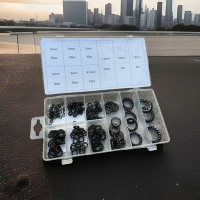 200pc Anti-vibration External Tooth Serrated Lock Washer Steel Gasket Assortment