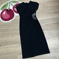 Vintage St Michael Black Midi Dress with Sequin Detail UK 10 NYE Xmas Party