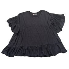 Free People Beach Womens Free Swinging Black Ruffled Oversized Mini Dress XS