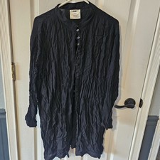 Button Down Dress Knee Length Long Sleeve Sz L Pockets Goth Witchy 