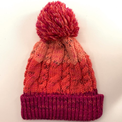 Smart wool knit pink peach colors Marina wool blend pom-pom hat - Picture 2 of 6