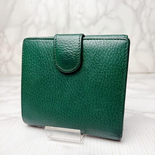 GUCCI Interlocking G Bifold Compact Wallet Purse Leather Green Authentic - Picture 2 of 9